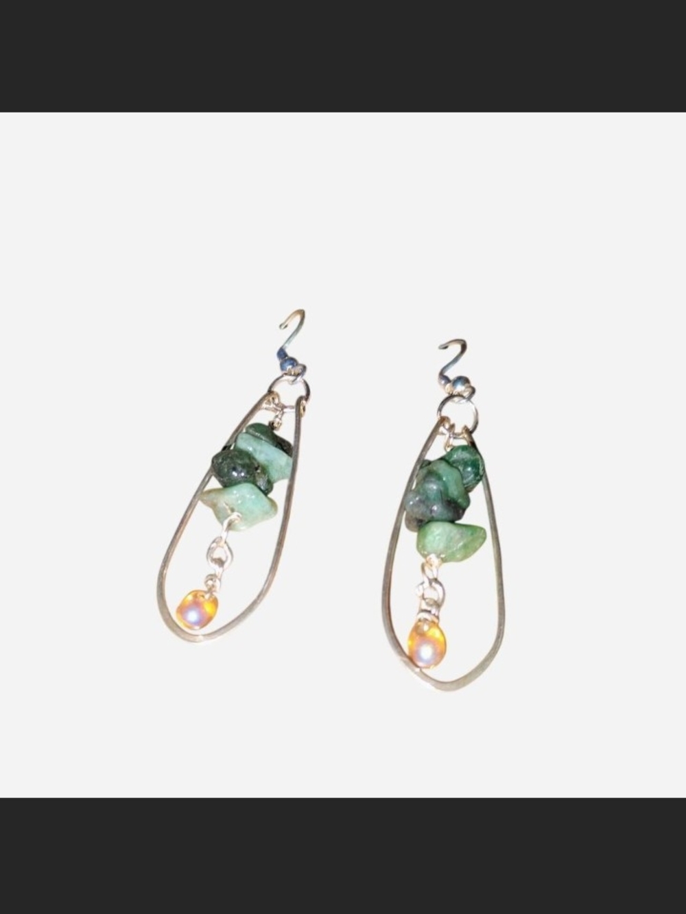 Green Stone and Gold Teardrop Dangle Earrings